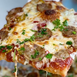 Spicy Sausage Grandma Pizza Pie