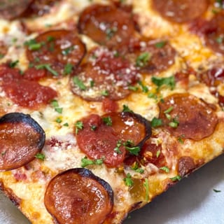 Spicy Pepperoni Grandma Pizza Pie